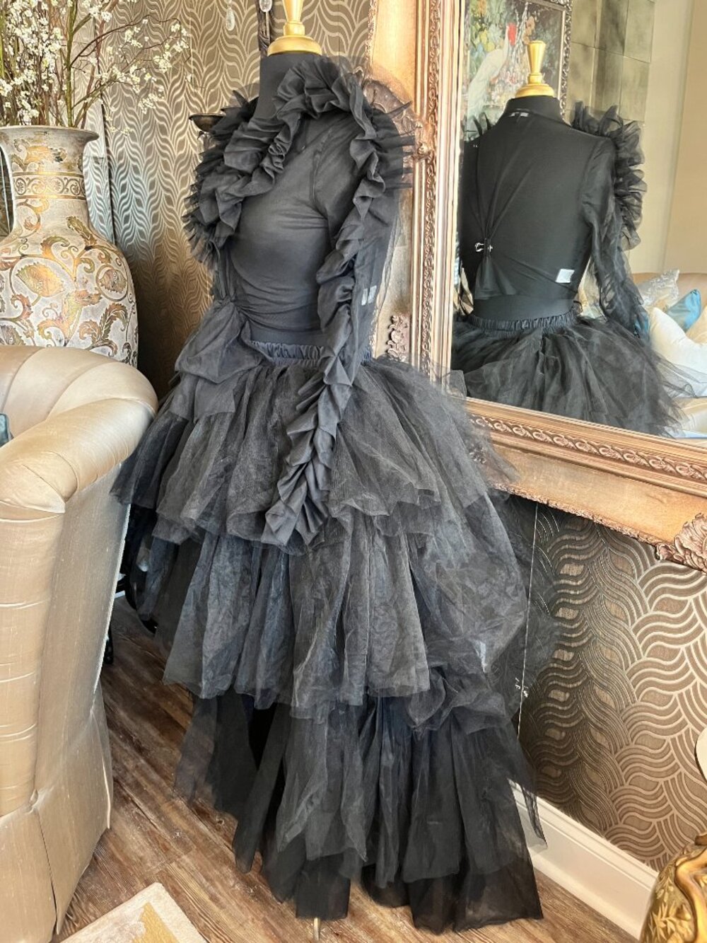 AKIRA Black High Low Ruffled Tulle Skirt Only - Picture 3 of 5